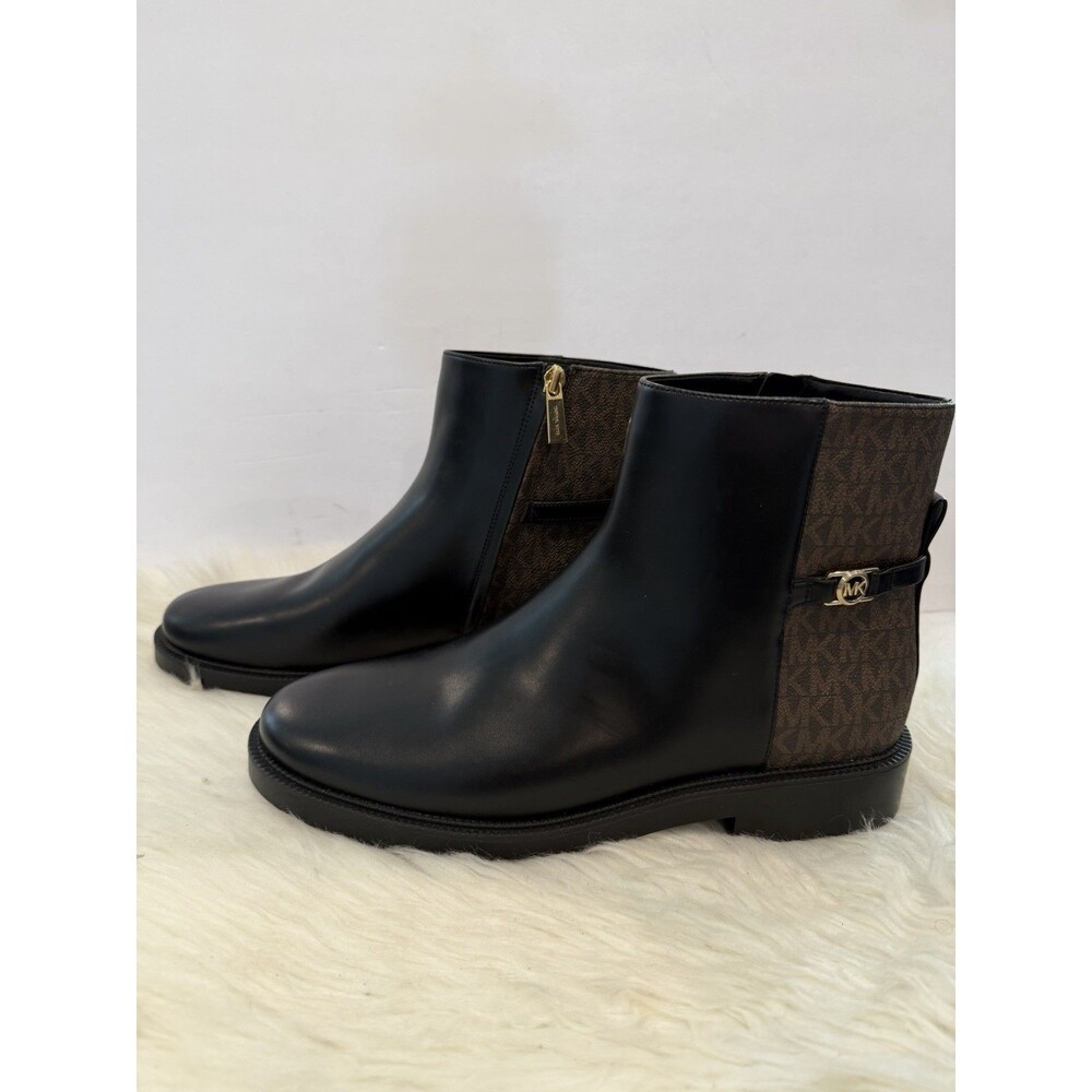 Michael Kors Mandy Block Heel Booties Black Brown Monogram Size 11M New - Picture 10 of 16